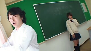 Magic banana strikes again, and this fine looking Japanese slut Maki Kawano is up next to get fucked so damn hard. This cute Asian chick with short hair is delighted to get her cunt licked by a handsome young man. She also receives a nice creampie.