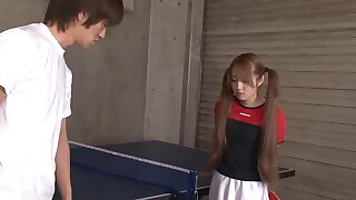 Ping pong club members are ready to test this beautiful pig tailed chick named Ria Sakurai. This innocent looking babe is delighted to suck those big peckers and to get their spunk. One cum load on her face and other in her sweet little cunt.